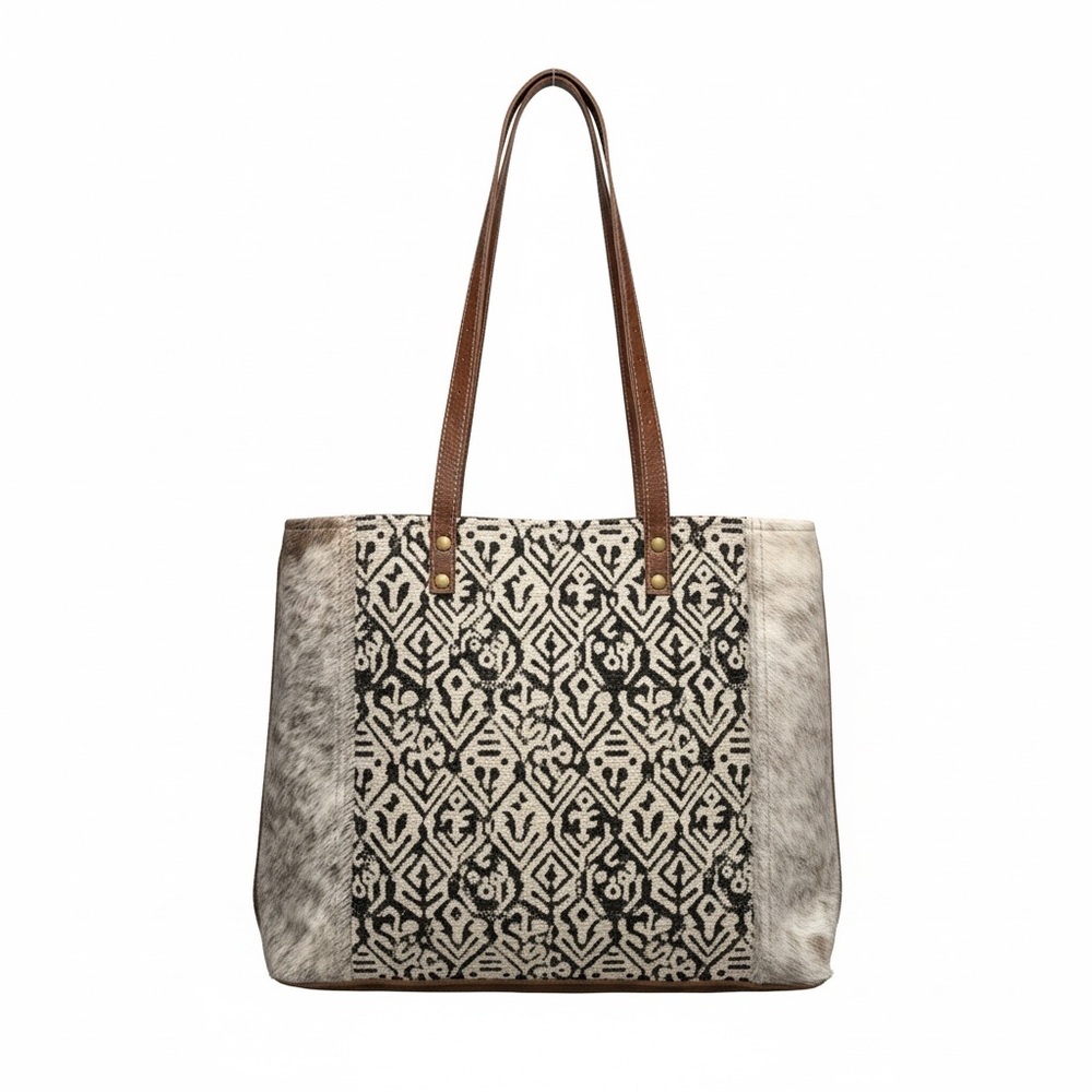 Myra Tote Brown and Black Patterned Tote Bag 17” x 14”